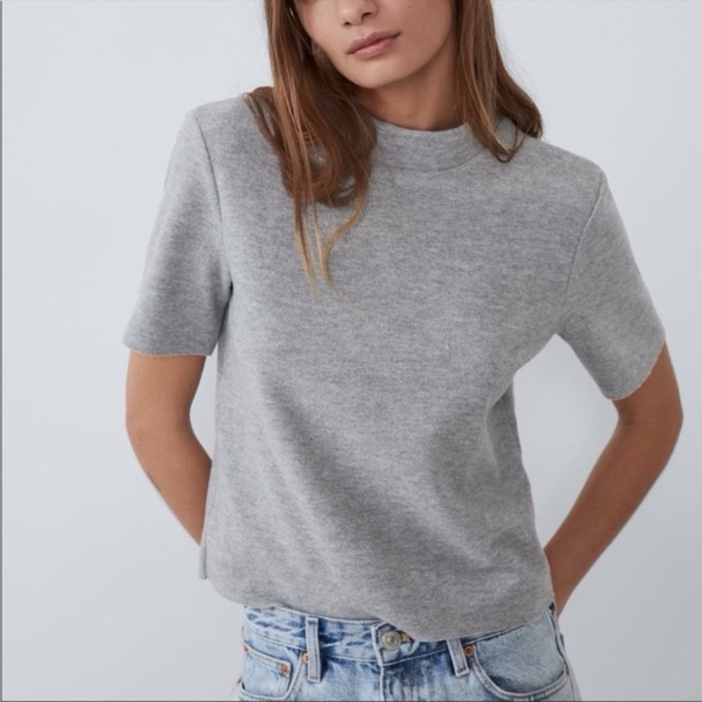 Zara Mock-Neck Short Sleeve Sweater
